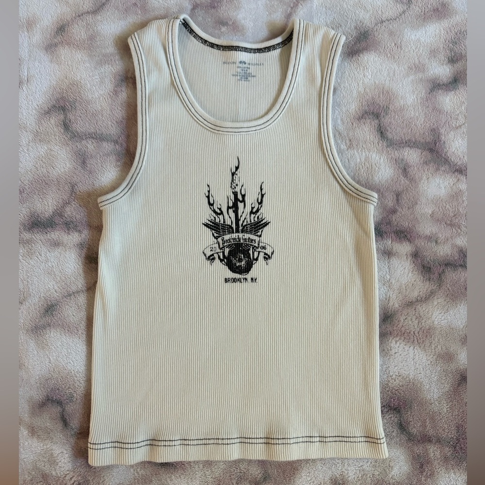 Brandy Melville Cream Tank Top with Black Guitar Graphic